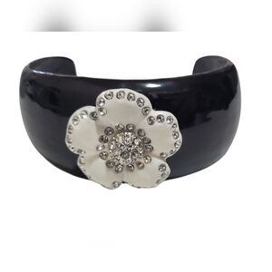 Wide Black Enameled Bangle by Jimmy Crystals NY